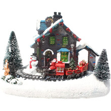 Bezauberndes Weihnachtsdorf-Mittelstück, animierte Szene mit farbenfrohen LED-Lichtern, perfekt für die Weihnachtsdekoration