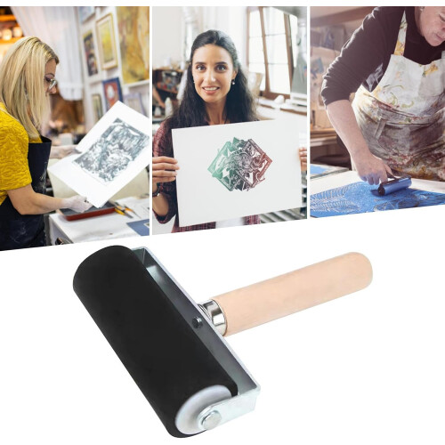 Rubber Brayer for Printmaking with Ergonomic Wooden Handle, Even Ink Coverage Scrapbooking Tool 1