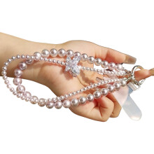 String Chain Beaded Chain Strap Decorative Phone Case-Pink