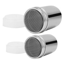 2pcs Stainless Steel Powdered Sugar Shaker Set with Lid for Cocoa Baking Coffee Matcha