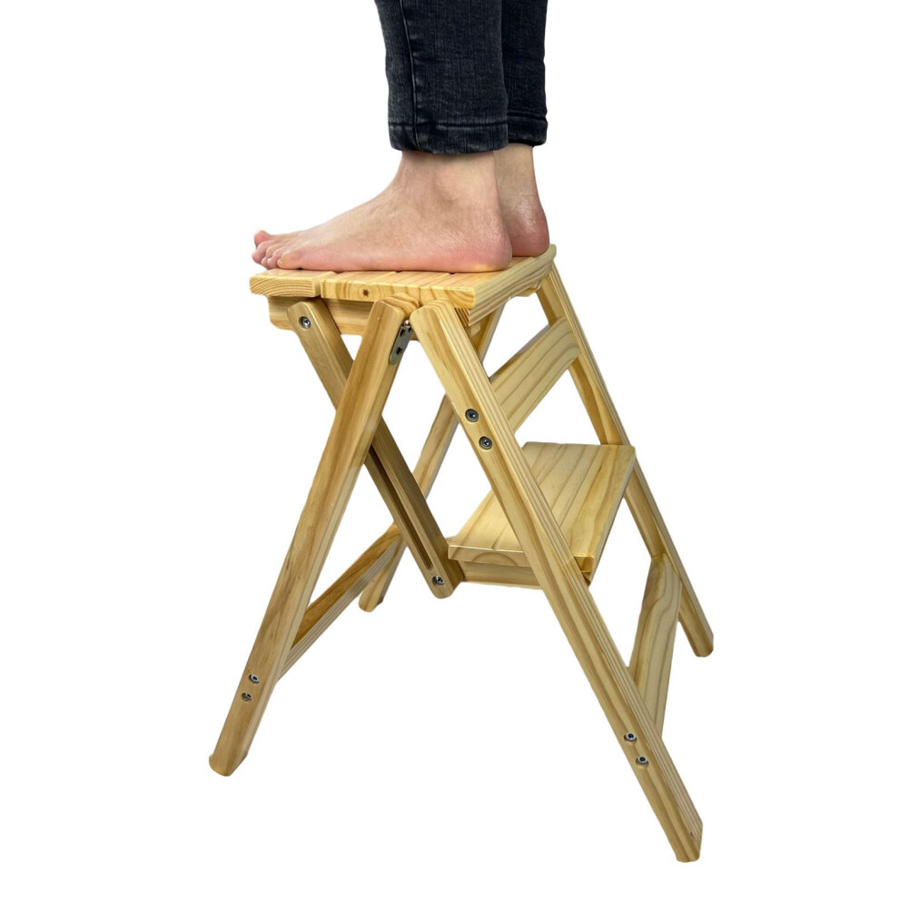 Wooden Folding Step Stool For Adults, Nonslip Wide Pedal, 330Lbs Capacity For Kitchen And Bathroom 9339159856680