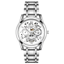 (White face and silver shell) Steel band quartz business watch
