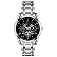 (Black face and silver shell) Steel band quartz business watch