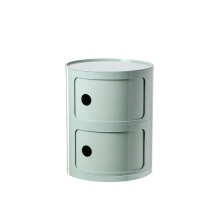 Nordic Style Round Bedside Table with Drawers and Sliding Door Plastic Nightstand Storage 32x40cm Matcha Green