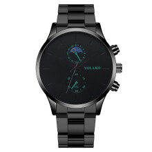 (Green scale, black needle and black band) Fashionable Moon Two-eye men's watch with steel strap
