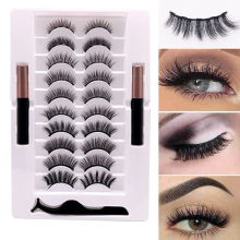 Waterproof Magnetic Eyeliner with Eyelashes and Tweezer 10 Pairs Set Long Lashes