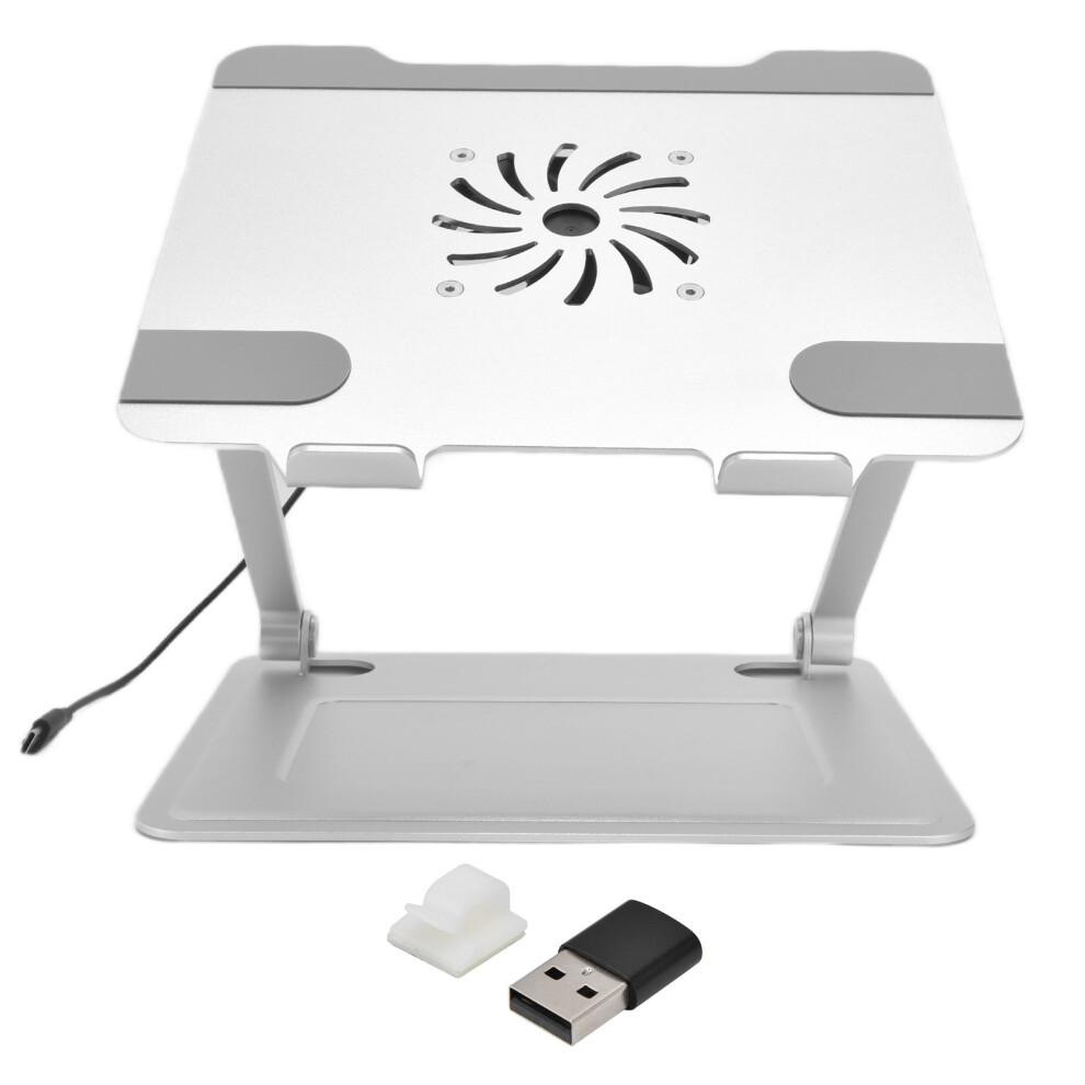 Cooling Fan Laptop Stand, Ergonomic Z-Shaped Adjustable Design For Improved Sitting Posture, Silver Aluminum Alloy Stand, Broad Compatibility With All 9436597786613