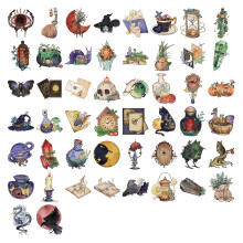50PCS Vintage Witch Decals Watercolor Magical Scene Crafting