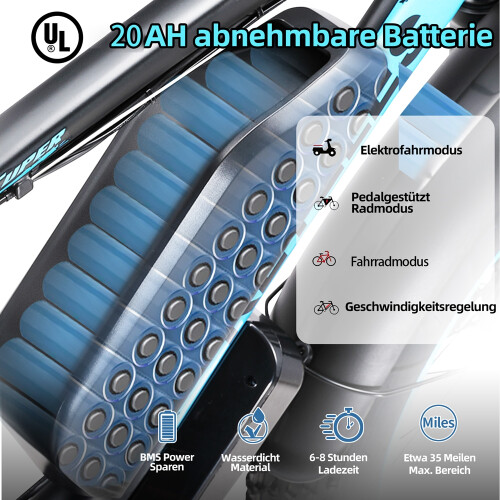 Keteles Keteles K800 electric bicycle, 1000W, 20AH, Blue 2