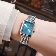 (Blue face and silver shell) Trendy square ladies' watches, gold watches, steel band ladies' wristwatches