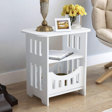 White MultiTier Bedside Table with Storage Shelves for Living Room and Bedroom Small Coffee Stand (S)