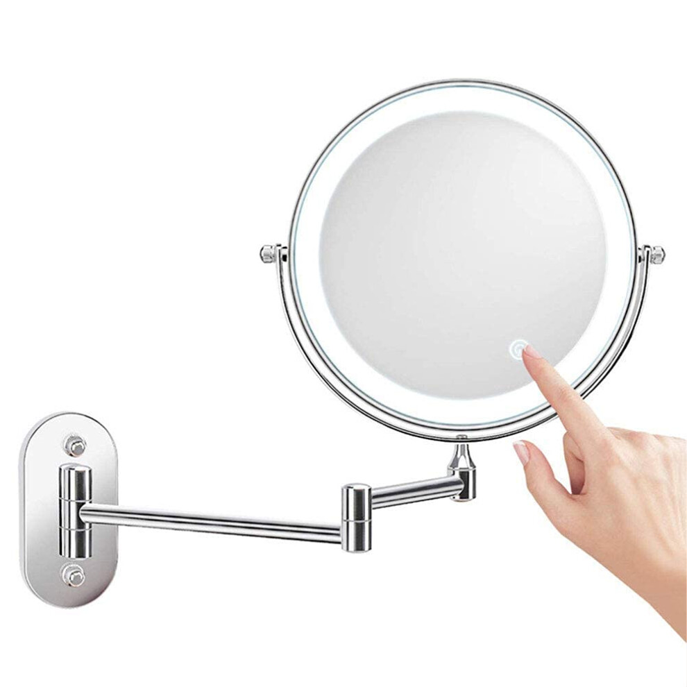 LED Makeup Mirror Wall Mounted Vanity 8Inch 10X Magnification DualSided Touch Sensor 360 Swivel