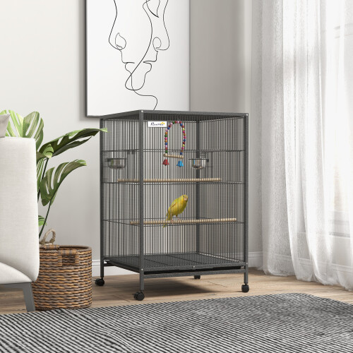 PawHut PawHut Bird Cage with Rolling Stand for Small Birds - Grey