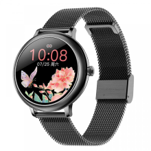 Smartwatch CF80 mit Herzfrequenz- und Blutdruckmessung, schwarzes Edelstahlarmband