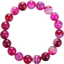 Armband aus fuchsiafarbenem Streifenachat, glatt, rund, 8 mm Durchmesser, 19 cm Länge