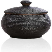 Keramik-Aschenbecher mit Deckel, winddicht, Retro-Stil (chinesischer Stil), schwarz