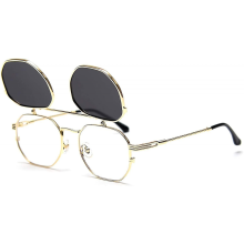 (Goldener Rahmen, graue Gläser) Klappbare Sonnenbrille für Damen und Herren, polarisiert, Steampunk-Stil, mit Doppelgläsern