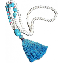 Boho-Halsketten für Damen, lange Holzperlenkette mit türkisfarbener Quaste