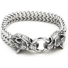 (23 cm) Wikinger-Wolfskopf-Armband für Herren, Edelstahl, Königskette, nordischer Schmuck, Biker-Amulett, Odins Wolf-Armbänder