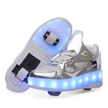 Kids Roller Skate Shoes with Retractable Wheels PU Breathable Sneakers for Boys Girls Silver 3 UK
