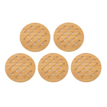 Bamboo Hot Pad Trivet Set of 5 Heat Resistant Non Slip Table Mats for Kitchen Dining (Round 18CM)