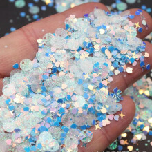 Glitter Sequins Mix Star Heart Dot Shapes for Nail Art, Shaker Cards, Scrapbooking, Makeup 20g Blue