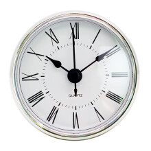 Clock Insert with Black Arabic Numerals, Quartz Movement, Round Silver Rim, Rubber Fixed, 2.8 Inch