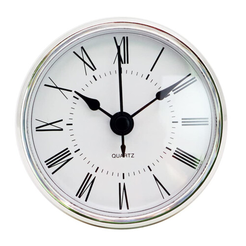 Clock Insert with Black Arabic Numerals, Quartz Movement, Round Silver Rim, Rubber Fixed, 2.8 Inch