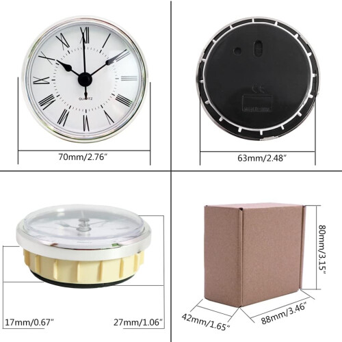 Clock Insert with Black Arabic Numerals, Quartz Movement, Round Silver Rim, Rubber Fixed, 2.8 Inch 2