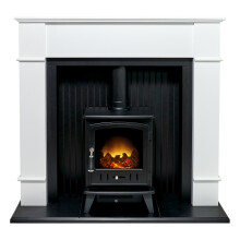 Adam Oxford Stove Suite in Pure White with Aviemore Electric Stove in Black, 48 Inch