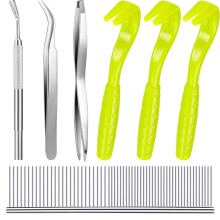 Tick Removal Tool Kit with Plastic Hooks and Stainless Steel Tweezers for Dogs, Cats and Humans