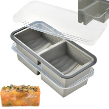2Pack Silicone Freezer Tray with Lid for Soup and Broth, Large Ice Cube Mold, Gray 2+2