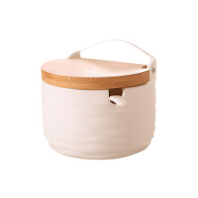 Ceramic Sugar Bowl with Bamboo Lid and Spoon, Durable Easy Clean White Kitchen Sugar Jar
