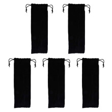 5PCS Stainless Steel Drinking Straws with Flannel Drawstring Pouch for Cutlery Storage (Black)