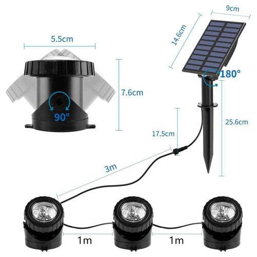 Solar Powered Submersible LED Light Kit, Ultra Thin LED Light Underwater Projector Light With Auto On Off Sensor, Adjustable Brightness LED Suitable F 1