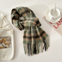 (Green grid, 180cm) Unisex Autumn Winter Plaid Scarf - Tasseled Warm Neck Wrap, Versatile Checkered Fringed Neckwear