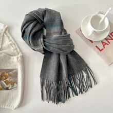 (Dark gray dark green check, 180cm) Unisex Autumn Winter Plaid Scarf - Tasseled Warm Neck Wrap, Versatile Checkered Fringed Neckwear