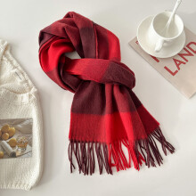 (Bordeaux red check, 180cm) Unisex Autumn Winter Plaid Scarf - Tasseled Warm Neck Wrap, Versatile Checkered Fringed Neckwear
