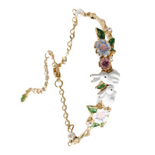 Delicate Rabbits Floral Pendant Bracelet Adjustable Wristchain