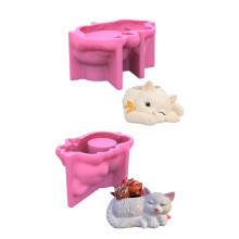 Cat Silicone Flower Pots Mold Concrete Candlesticks Pen Holder