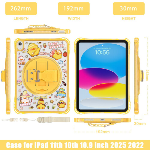 Double Layer Tablet Case Cover with Nonslip Hand Strap Yellow transparent d ipad mini6