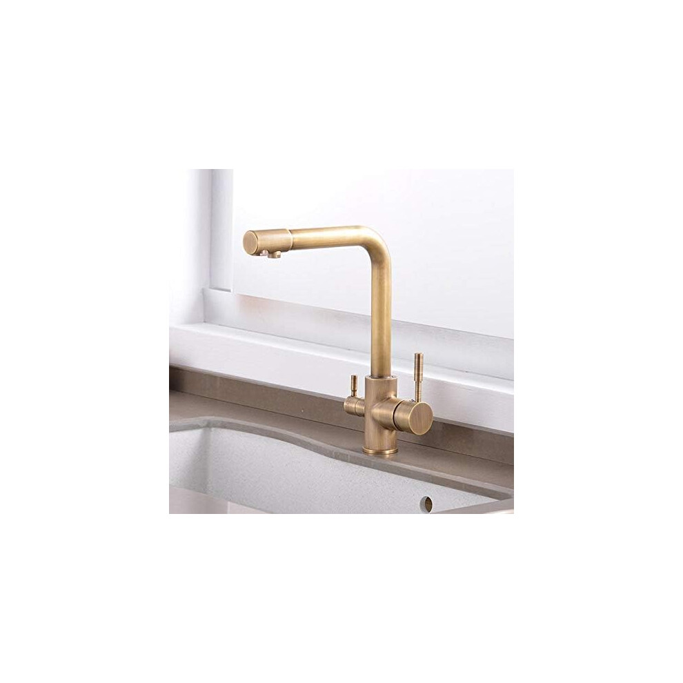 Antique Brass 3Way Kitchen Tap With Hot Cold Mixer And Water Filter For Undersink Drinking 9323874653877