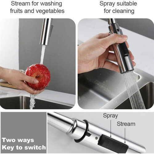 Brass PullOut Kitchen Faucet with Single Handle Hot and Cold Water, Deck Mounted Black Modern Design 2