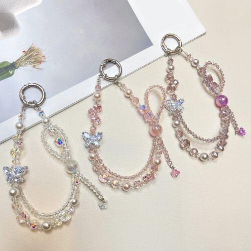 Women Wristlet Phone Lanyard String Trendsetting Beaded-White 2