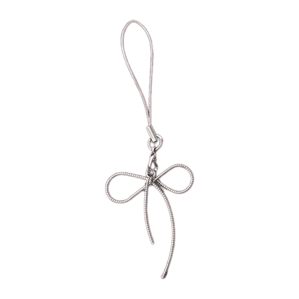 Fashion Bowknot Mobile Phone Chain Alloy Bows Pendant Keychain Silver 7755000272959