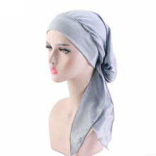 Comfortable Pretied Turban Hat with Stretch Fabric for Hair Loss, Muslim Hijab, Chemo Scarf, Gray