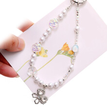 Chic Rose Pattern Cellphone Lanyard Short Length Plastic-White