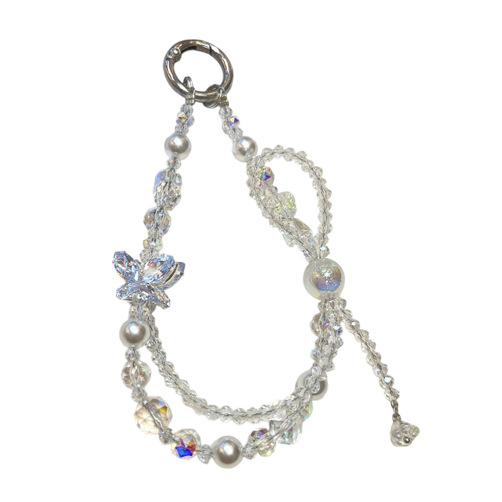 Handmade Beaded Women Phone Chain Wrist Strap Lanyard- White 7704000462402
