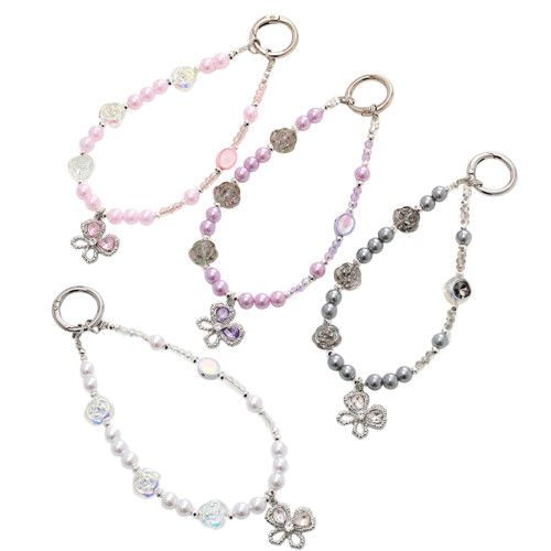 Decorative Short Phone Lanyard With Artificial Rose-P urple 1