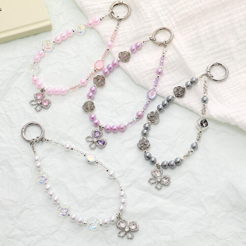 Decorative Short Phone Lanyard With Artificial Rose-P urple 2